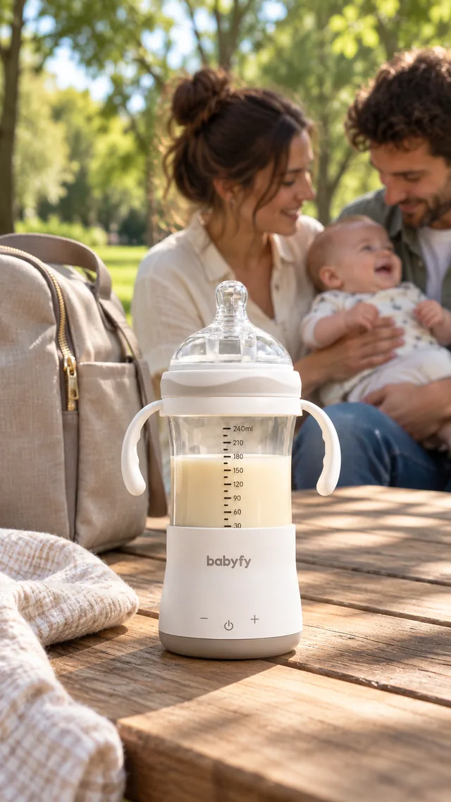 Una familia en el parque con el babyfy en la mesa